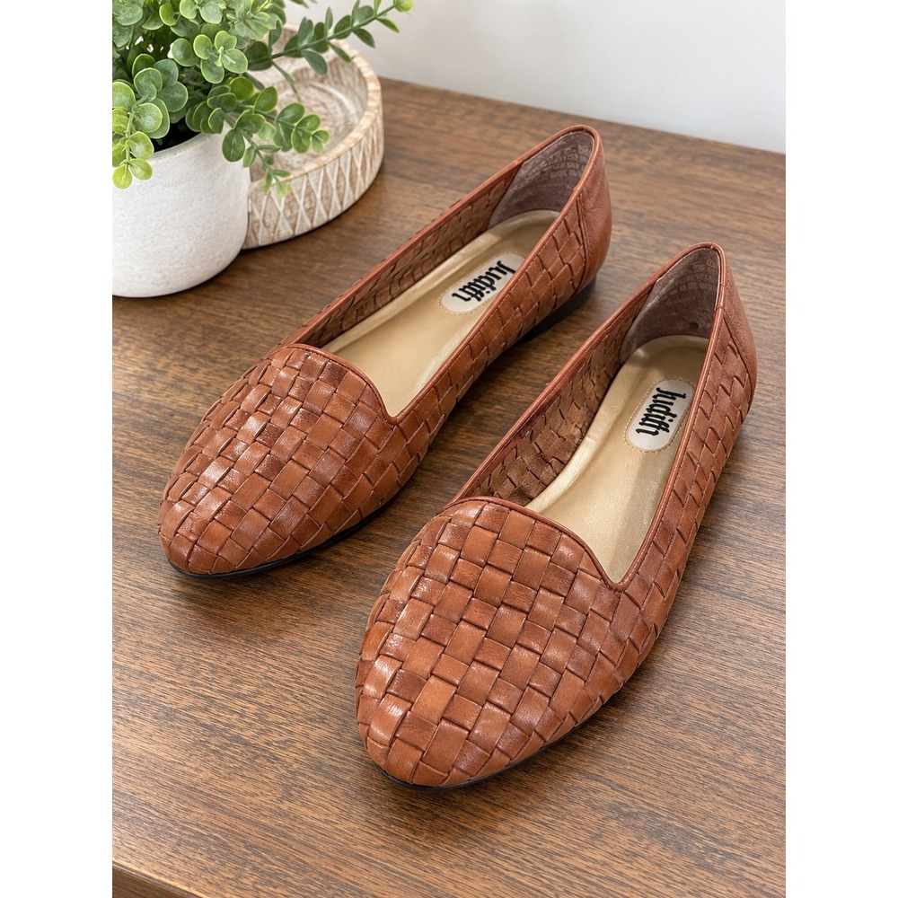 Judith Cognac Brown Woven Leather Loafers Flats Pointed Toe Womens 6.5 M